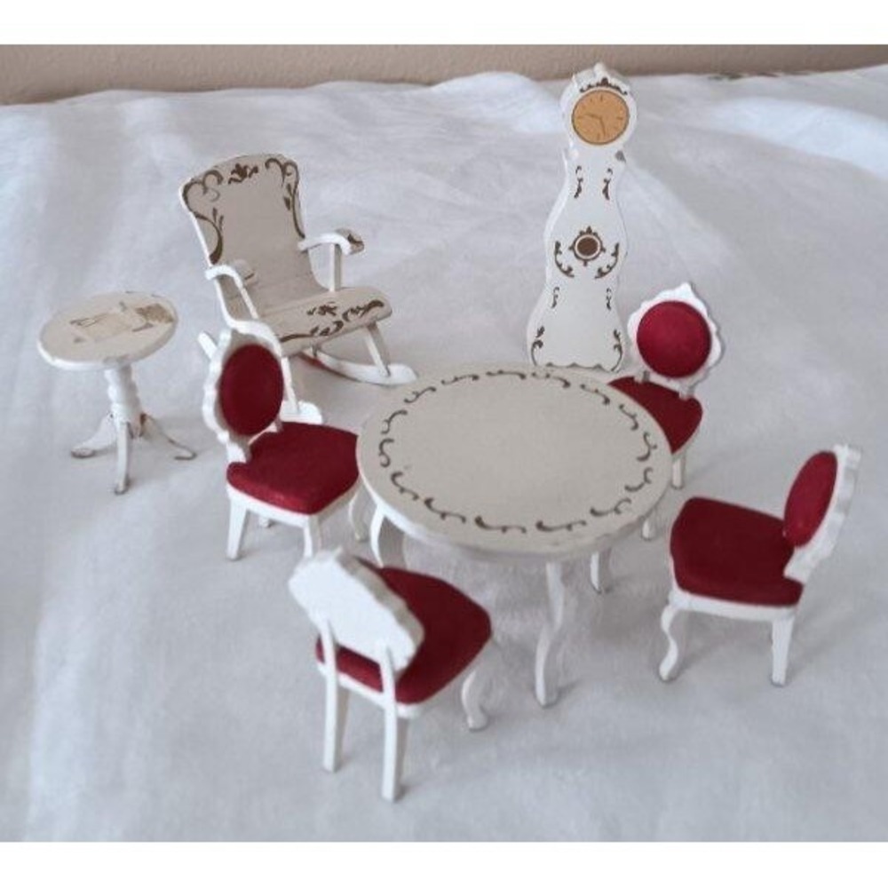 Vintage Lundby Rococo Dining Room Set Clock Dollhouse Furniture Lot